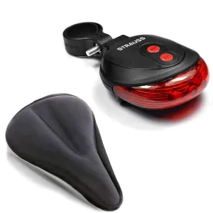 Strauss Bicycle Flash Tail Light with Laser, (Black) and Gel Seat Cover (Black)