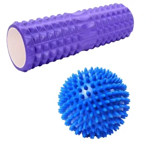 Strauss Grid Foam Roller, 33cm (Purple) and Acupressure Massage Ball, 3.5-inch (Blue)