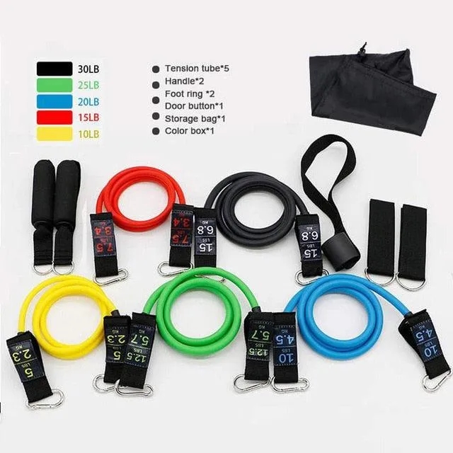 11 Piece/Set Latex Resistance Bands Crossfit Training Body Exercise Yoga Tubes Pull Rope Chest Expander Pilates Fitness with Bag