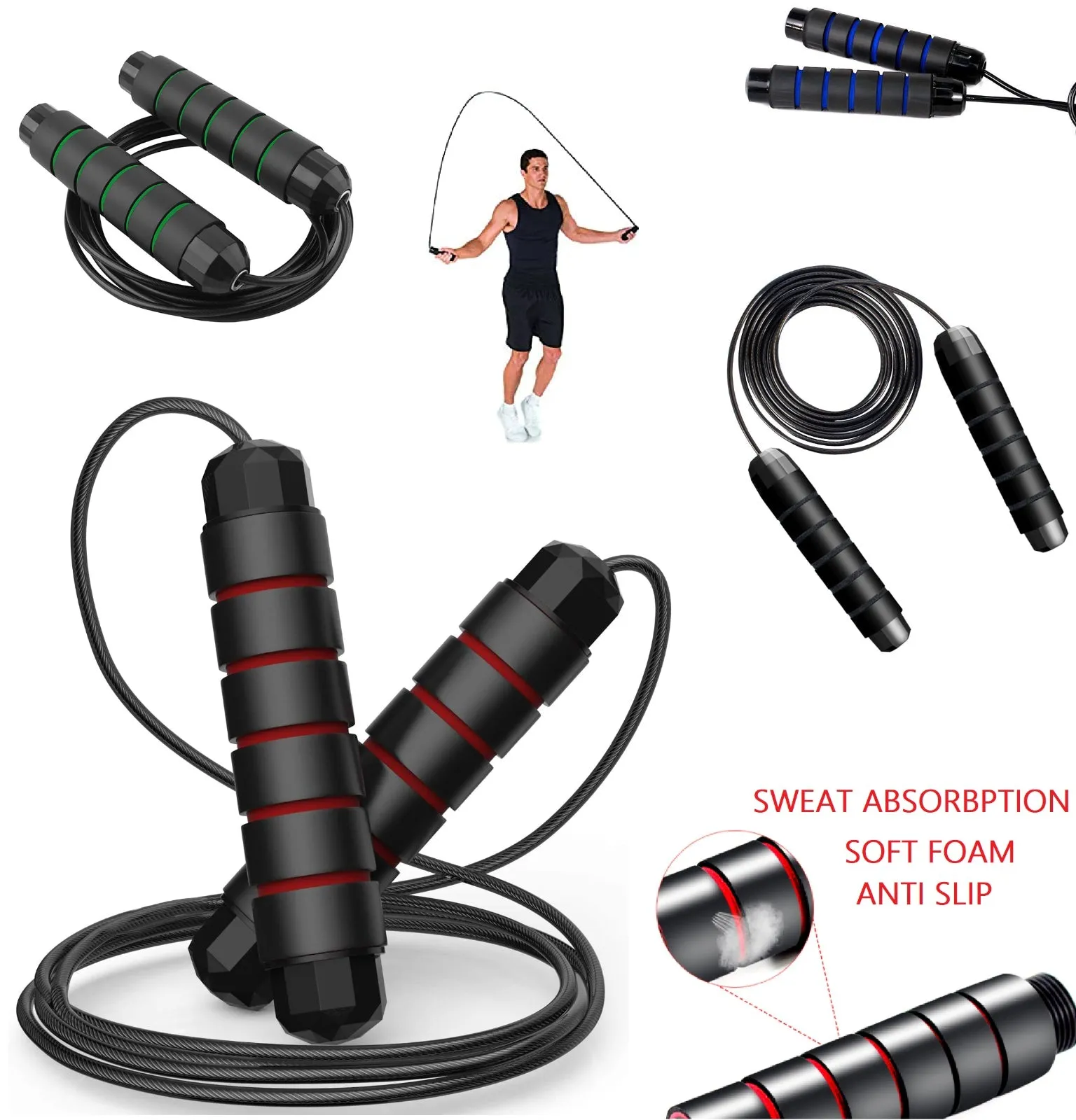 2 x Skipping Ropes Jump Rope Adjustable Fitness Cable Speed Jumping