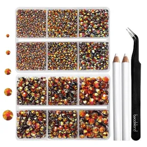 6736pcs Hotfix Rhinestones Flatback, Orange AB Rhinestones for Crafts Clothes Mixed 5 Sizes, Hotfix Crystals with Tweezers and Wax Pencil Kit, SS6-SS30, Hyacinth AB