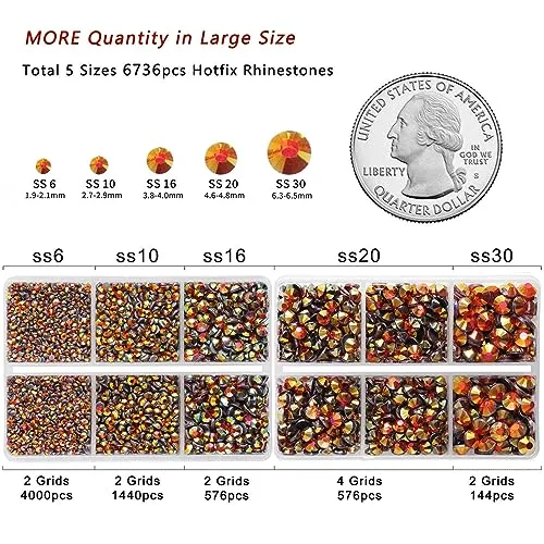 6736pcs Hotfix Rhinestones Flatback, Orange AB Rhinestones for Crafts Clothes Mixed 5 Sizes, Hotfix Crystals with Tweezers and Wax Pencil Kit, SS6-SS30, Hyacinth AB