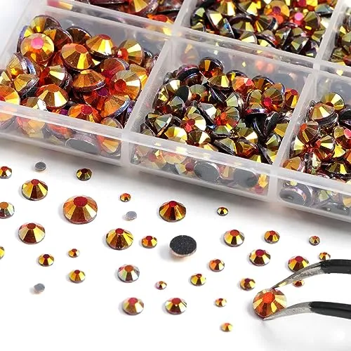 6736pcs Hotfix Rhinestones Flatback, Orange AB Rhinestones for Crafts Clothes Mixed 5 Sizes, Hotfix Crystals with Tweezers and Wax Pencil Kit, SS6-SS30, Hyacinth AB