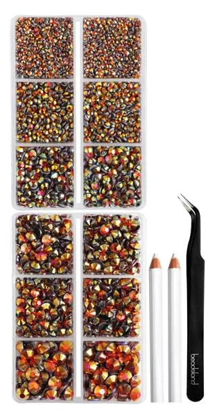 6736pcs Hotfix Rhinestones Flatback, Orange AB Rhinestones for Crafts Clothes Mixed 5 Sizes, Hotfix Crystals with Tweezers and Wax Pencil Kit, SS6-SS30, Hyacinth AB