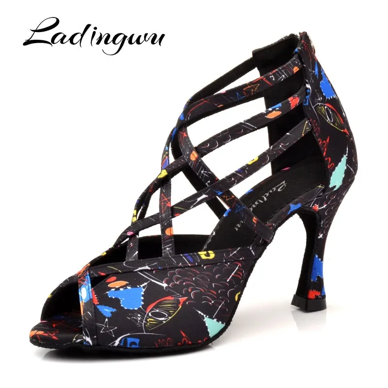 AfroFashion New Modern Floral Satin Ballroom Dance Shoes