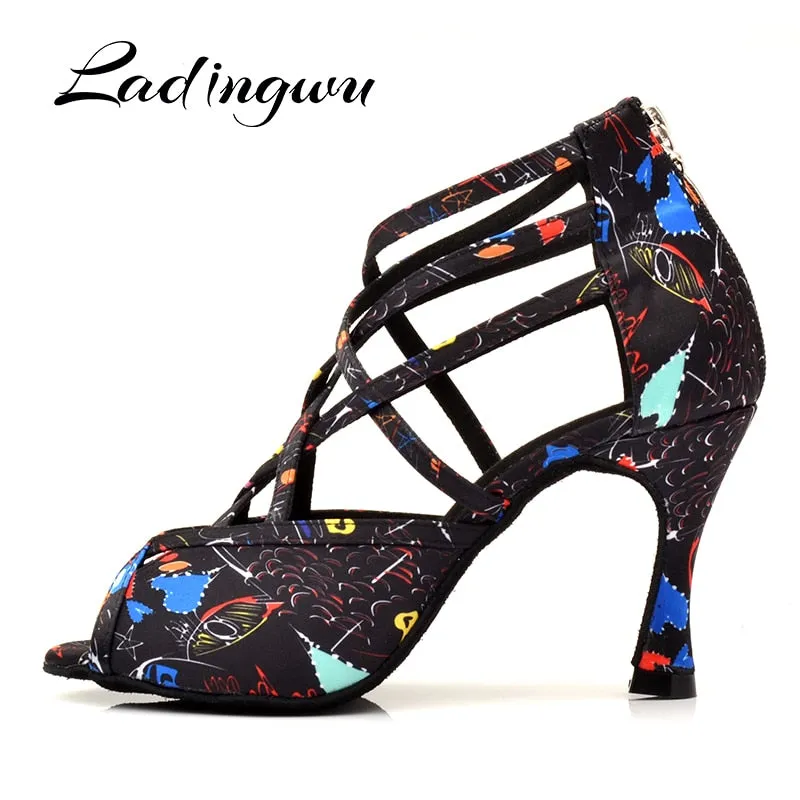 AfroFashion New Modern Floral Satin Ballroom Dance Shoes