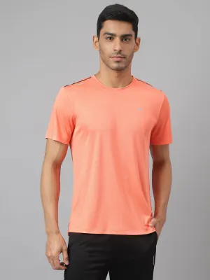 Alcis Men Orange Drytech  Anti-Static Slim-Fit Round Neck Running T-Shirt