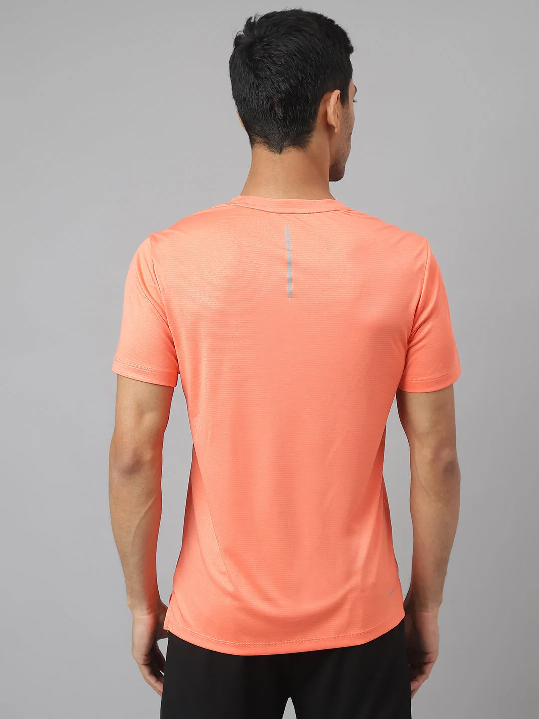 Alcis Men Orange Drytech  Anti-Static Slim-Fit Round Neck Running T-Shirt