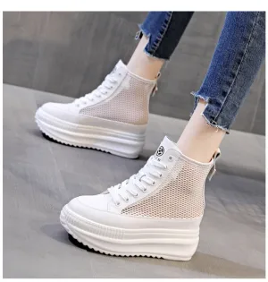 Amozae  Women Summer Shoes Boots Ankle 2022 Spring Autumn Platform Wedge Sneakers Shoes 7.5Cm Breathable Air Mesh Summer Boots