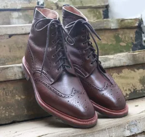 Ankle High Burgundy Wing Tip Brogue Leather Boot