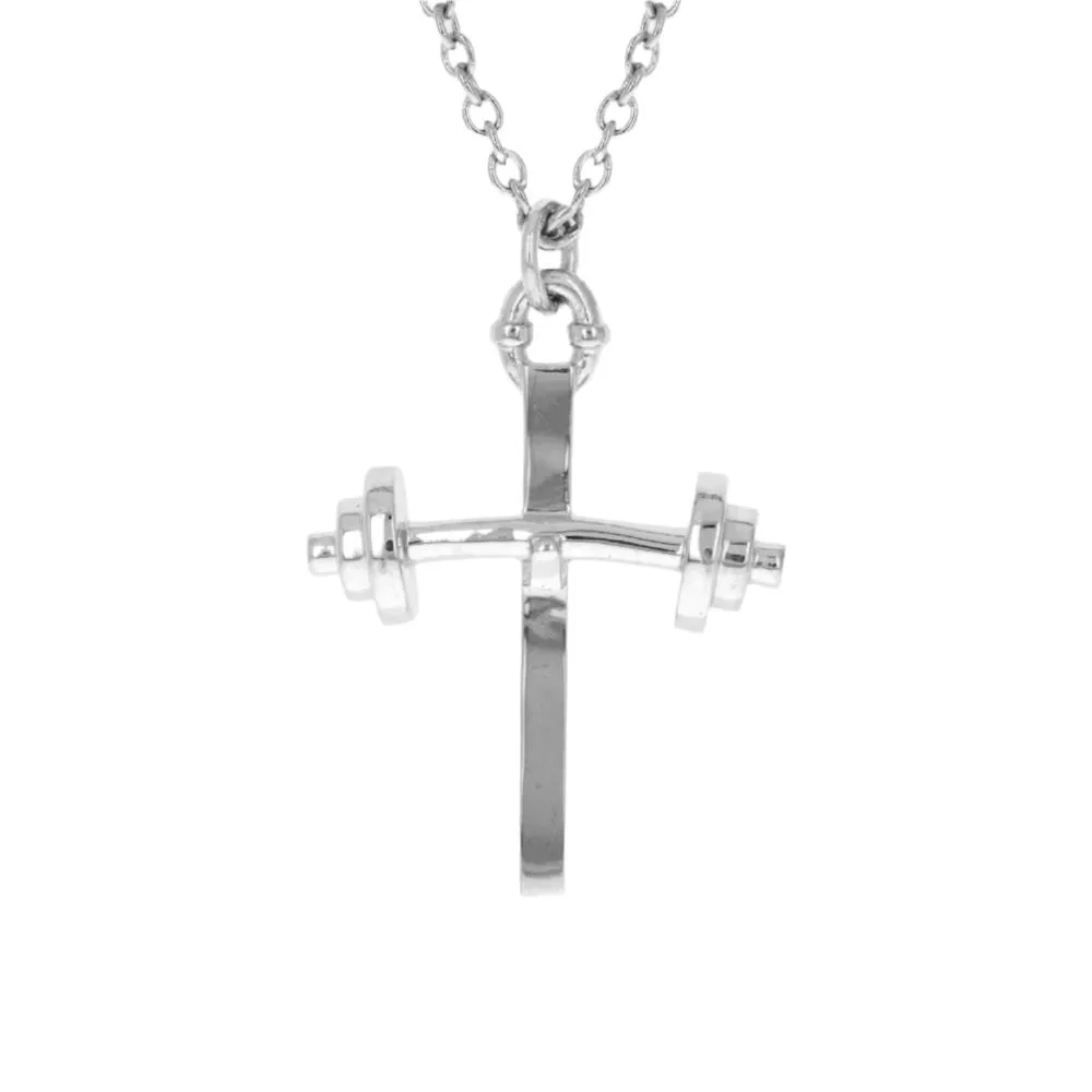 Barbell Cross Necklace | Sterling