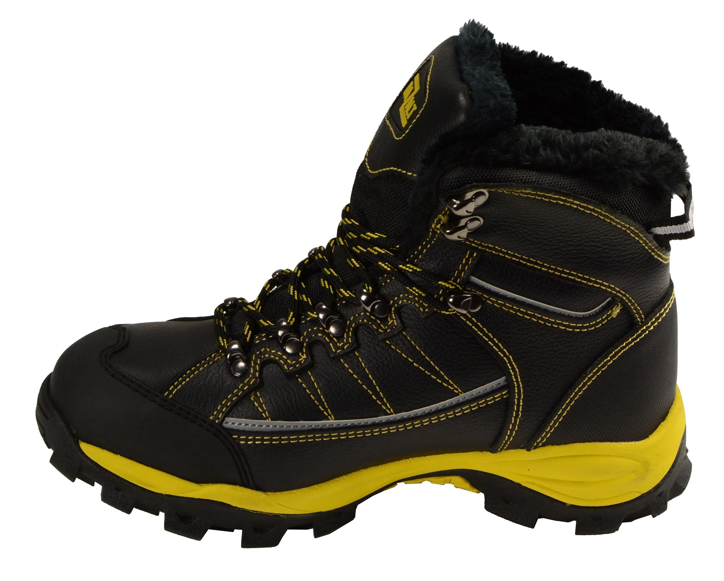 BAZALT-Men's Black & Yellow Water & Frost Proof Leather Boots w/ Faux Fur Lining-BLK/YELLOW-7