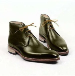 Bespoke Green Leather Chukka Lace Up Boots