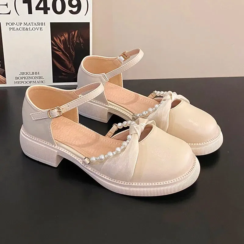 binfenxie  -  2024 New Women Casual Shoes Fashion String Bead Mary Jane Shoes Trend Brtish Style Women Loafers Comfortable Leather Shoes