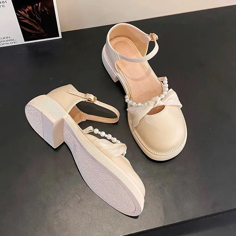 binfenxie  -  2024 New Women Casual Shoes Fashion String Bead Mary Jane Shoes Trend Brtish Style Women Loafers Comfortable Leather Shoes