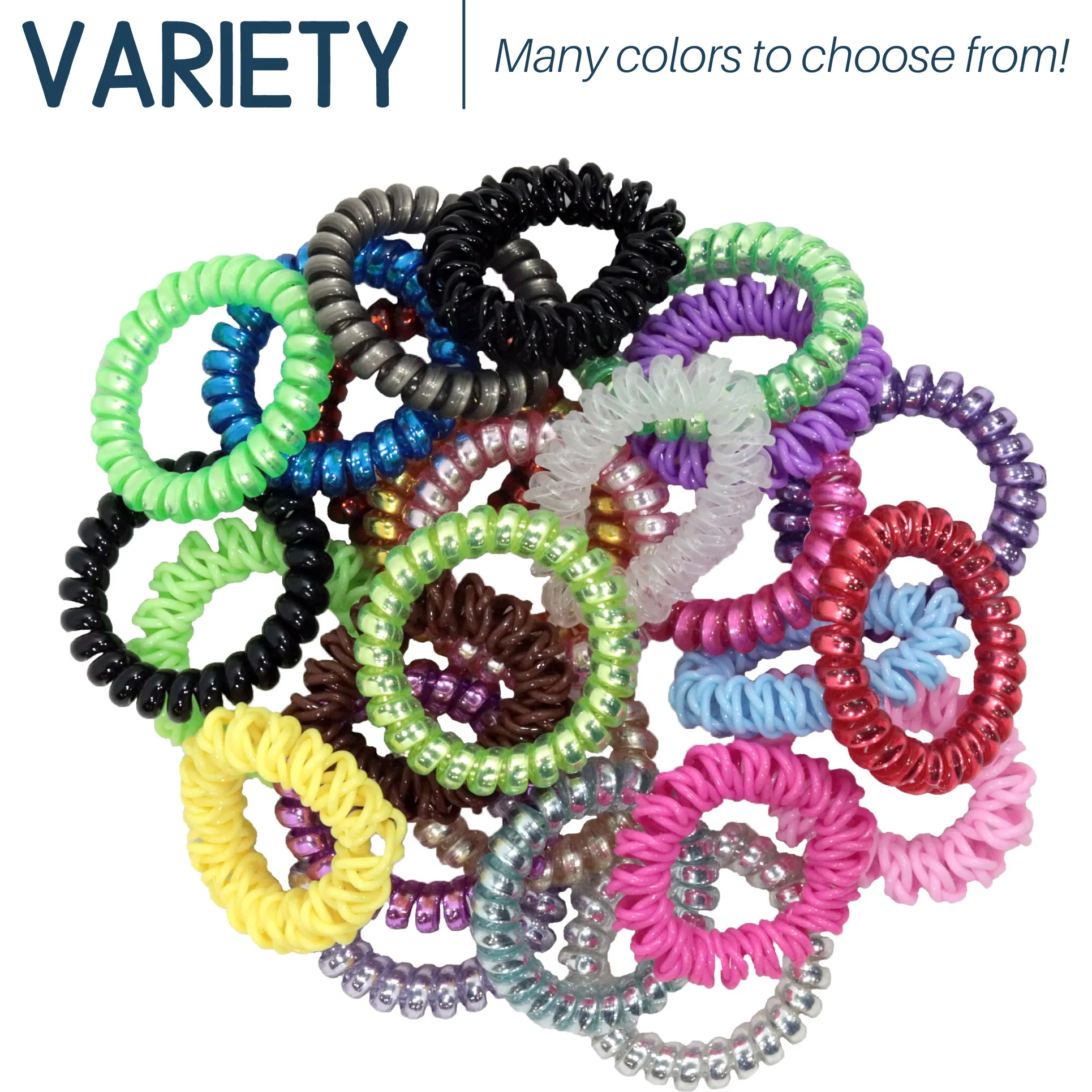 Black and Clear Spiral Hair Ties - 6 Pack