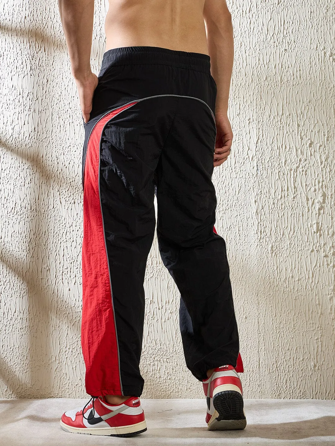 Black and Red Crinkle Cut and Sew Trackpants