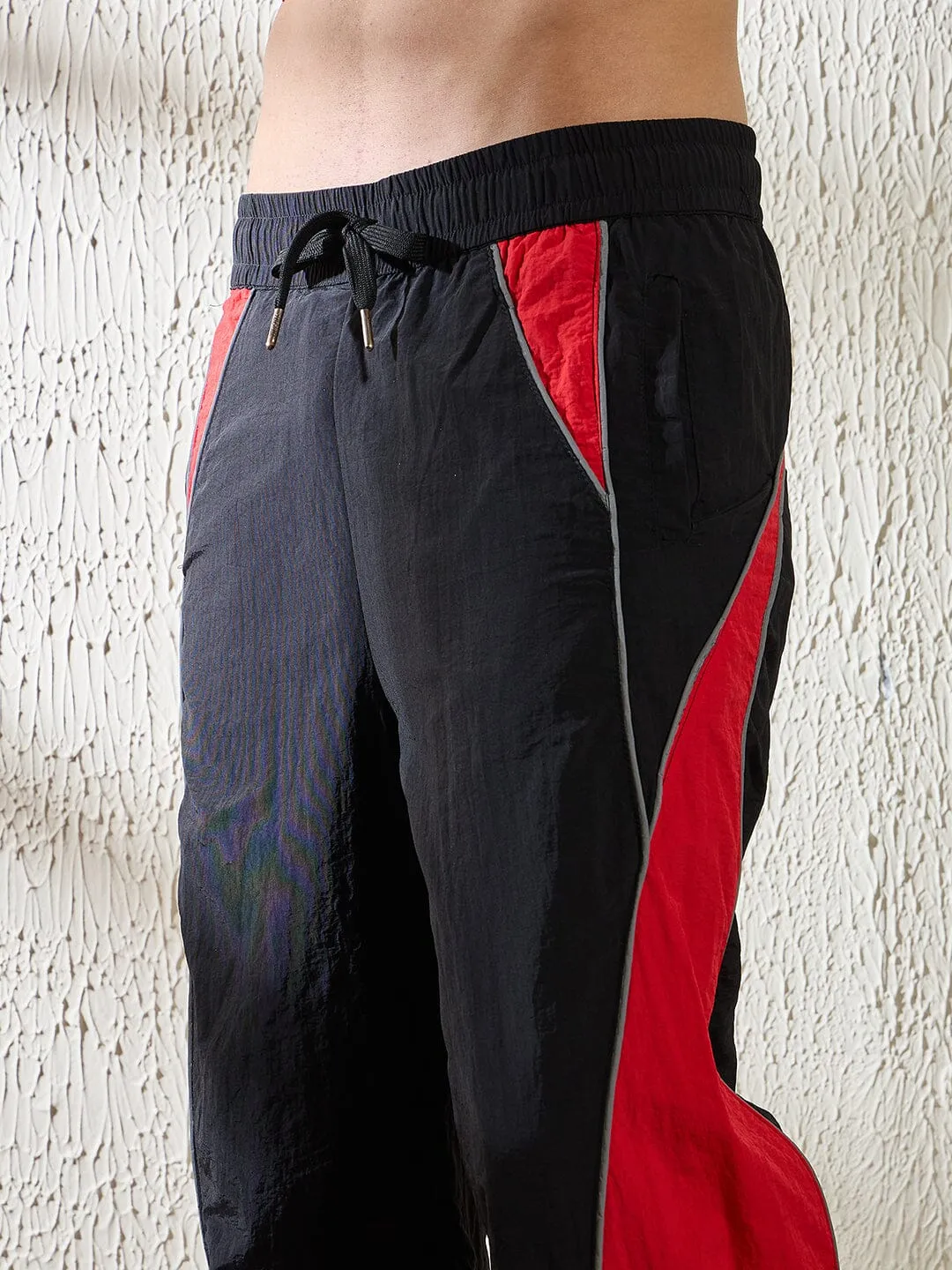 Black and Red Crinkle Cut and Sew Trackpants