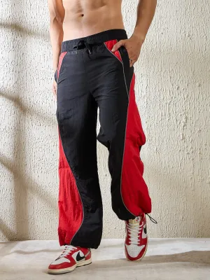 Black and Red Crinkle Cut and Sew Trackpants