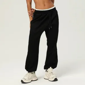 Black Breathable Drawstring Waist Loose Joggers