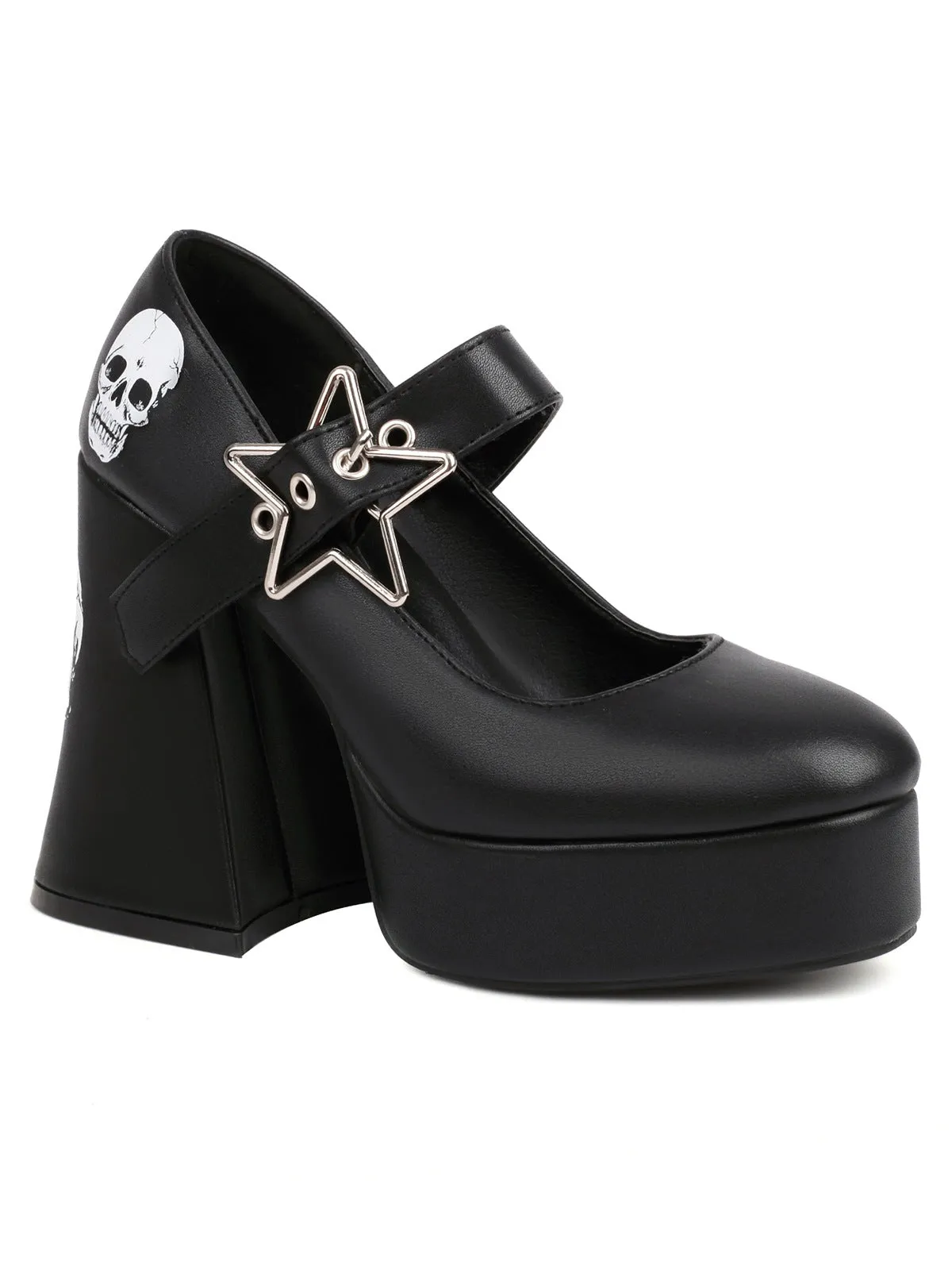 Black Skull Buckle Strap Platform Chunky Shoes