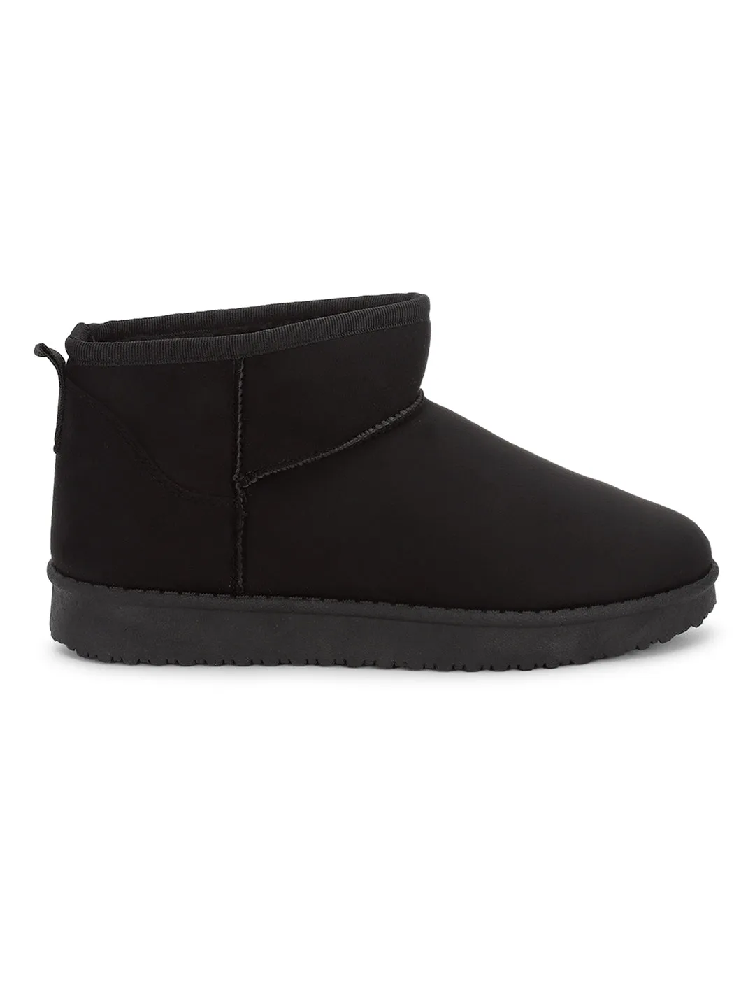 Black Suede Winter Stylish Low Ankle Boots (TC-RS3683L-BLK)