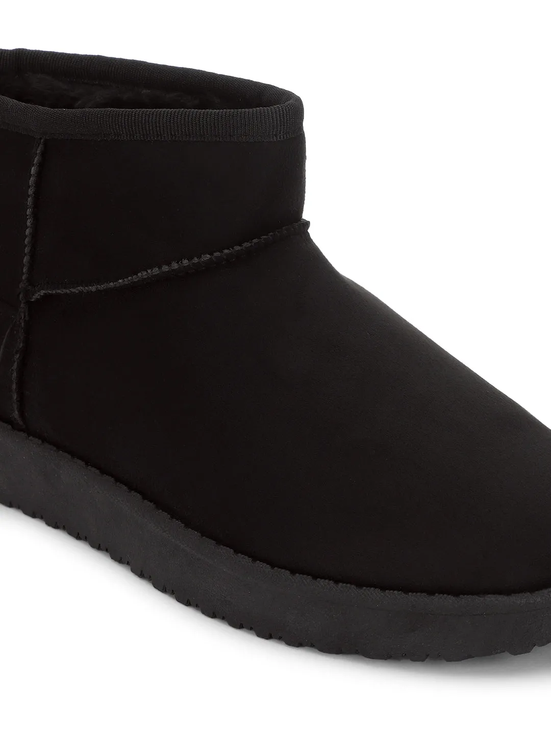 Black Suede Winter Stylish Low Ankle Boots (TC-RS3683L-BLK)