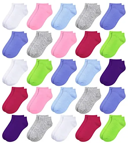 BOOPH 25 Pack Kids Low Cut Ankle Socks Boys Girls Athletic Socks 4-6 Years Black