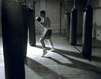 Boxing Workout (Heavy Bags) Inspirational Black-and-White Poster  - SportsPosterWarehouse