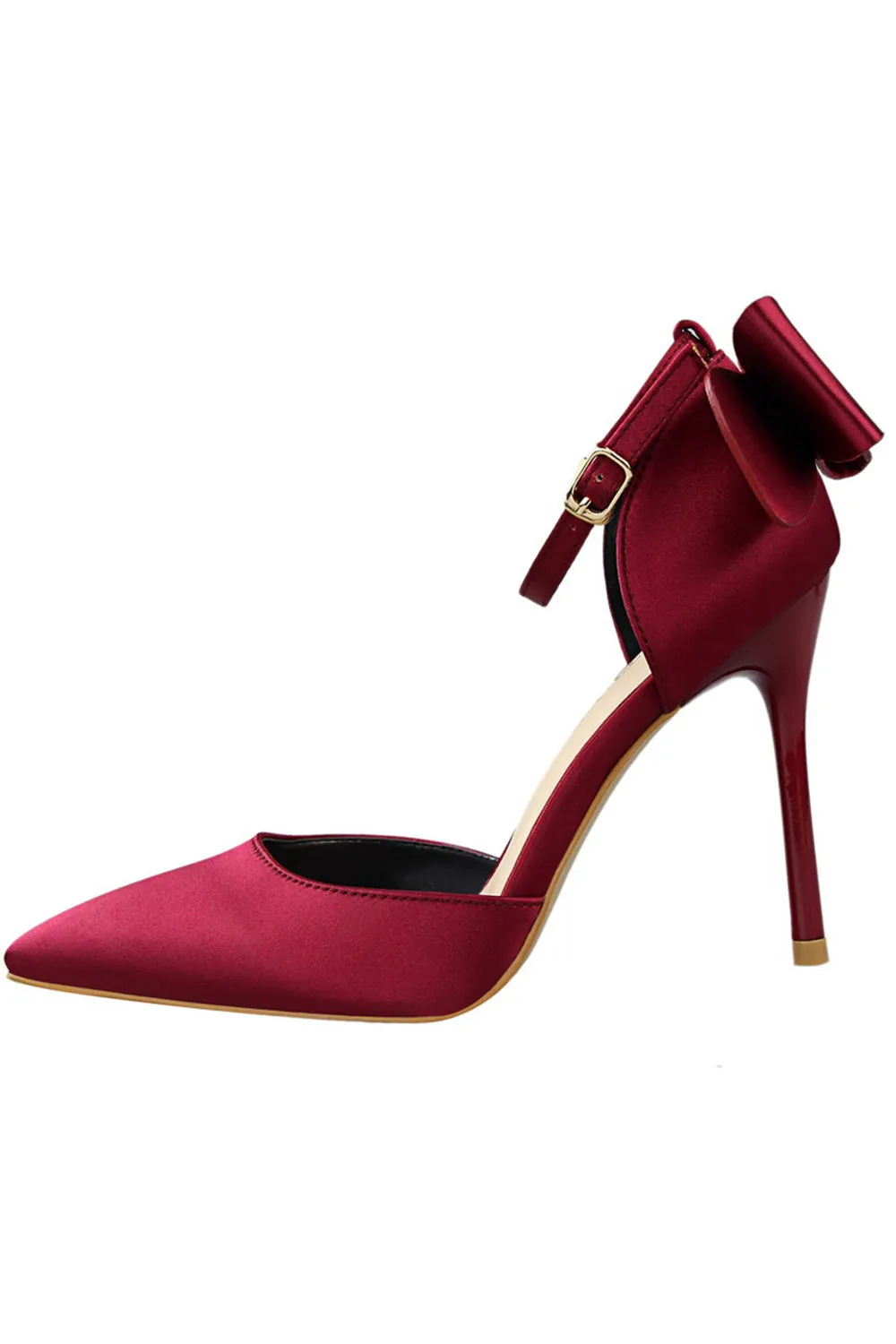 Burgundy Satin Prom Heels with Bowknot