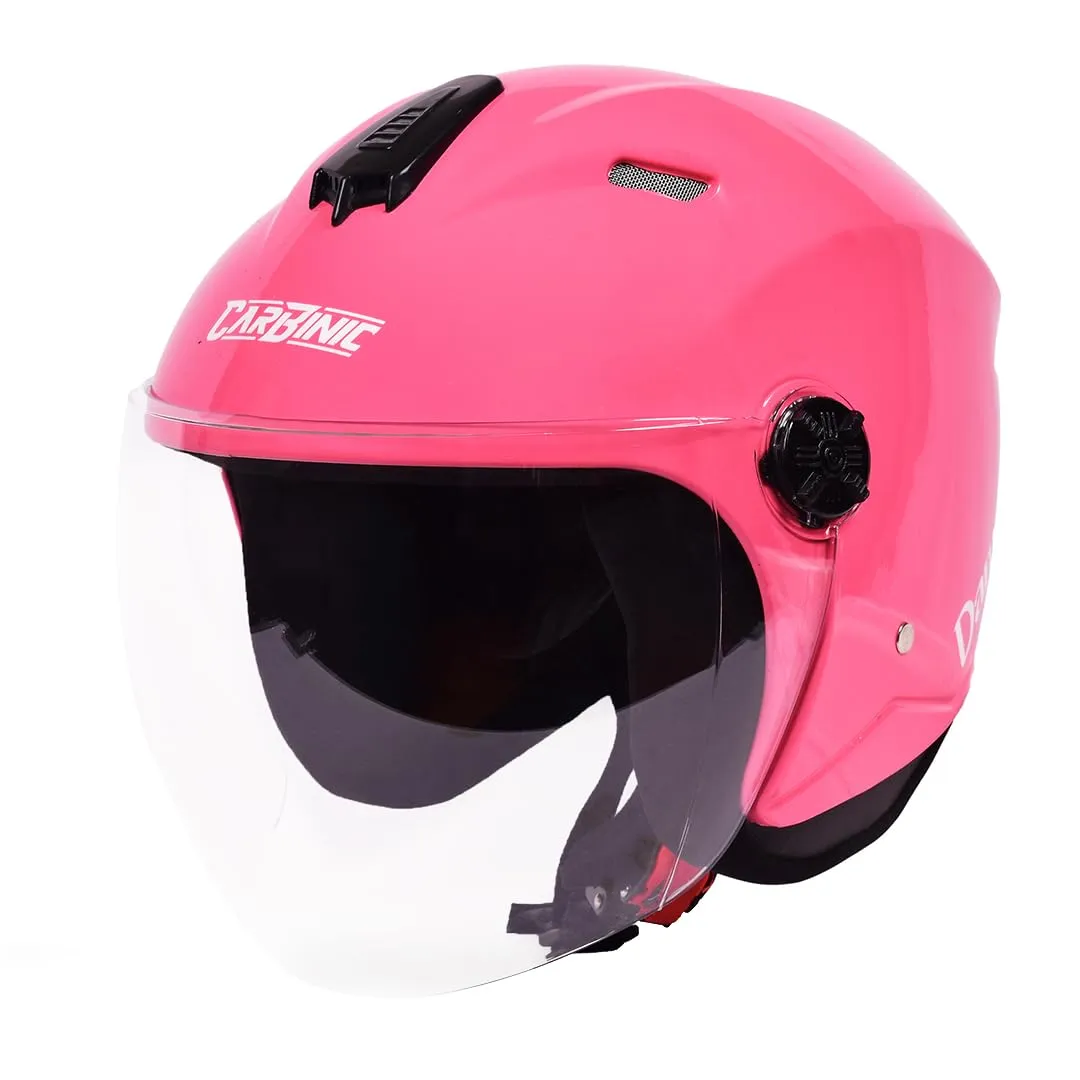 CARBINIC Dame Series Half Face Helmet for Women | ISI Certified | Clear & Scratch Resistant Visor | Lightweight & Stylish | Medium | Pink