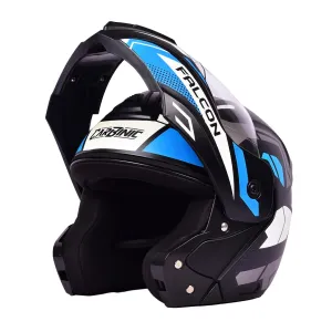 CARBINIC Falcon Series Full Face Flip-up Helmet for Men & Women | ISI Certified | Clear & Scratch Resistant Visor | Lightweight & Stylish | Medium | Blue Graphic