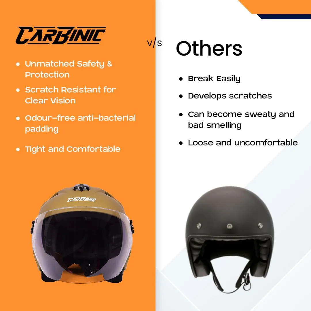 CARBINIC Knight Series Half Face Helmet for Men & Women | ISI Certified | Clear & Scratch Resistant Visor | Lightweight & Stylish | Medium | Matt Khakhi