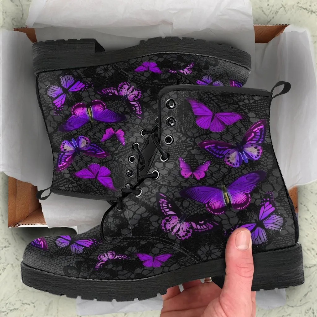 Combat Boots - Butterfly Shoes #103 Purple | Custom Shoes, Women's Boots, Aesthetic Shoes, Boho Shoes, Vintage Style Shoes, Sorority Shoes