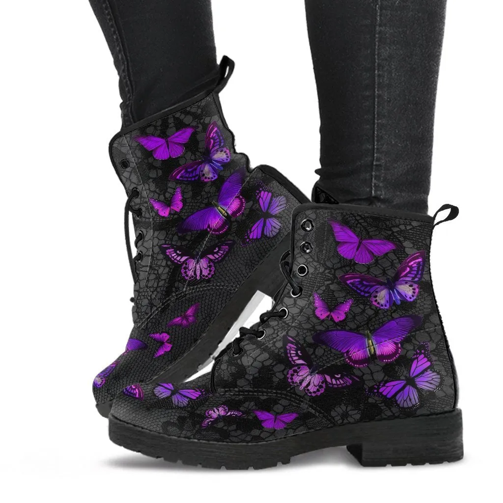 Combat Boots - Butterfly Shoes #103 Purple | Custom Shoes, Women's Boots, Aesthetic Shoes, Boho Shoes, Vintage Style Shoes, Sorority Shoes