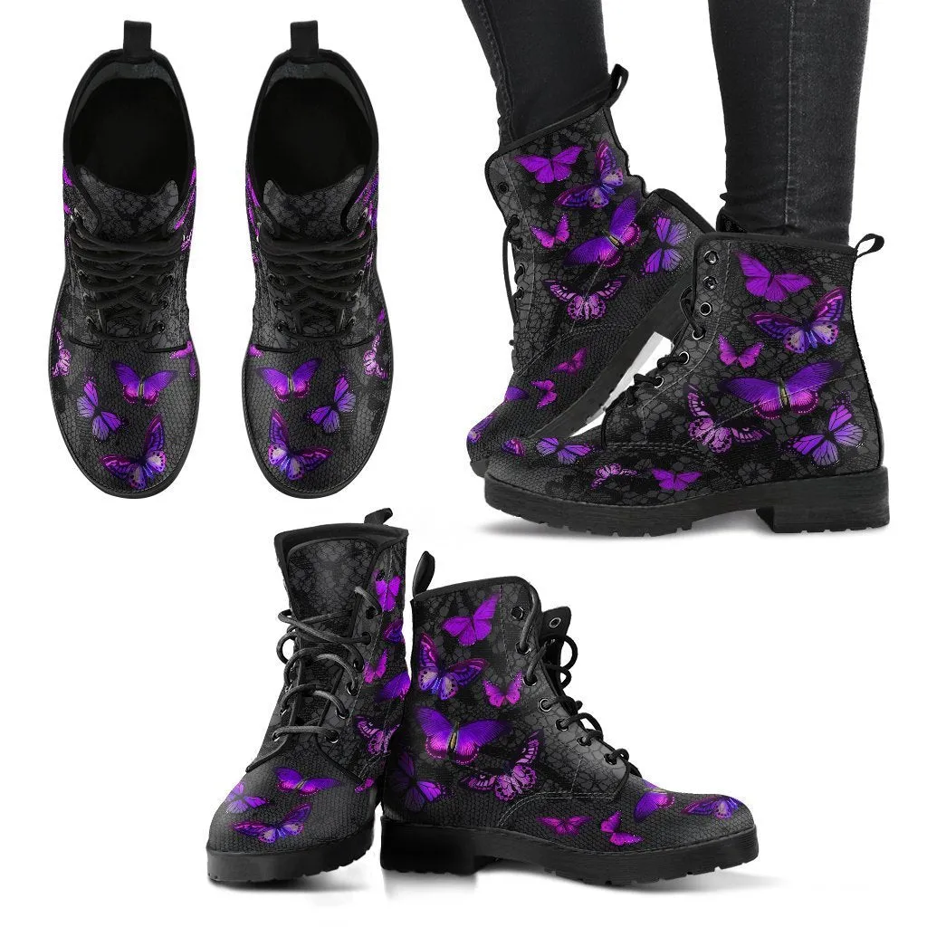 Combat Boots - Butterfly Shoes #103 Purple | Custom Shoes, Women's Boots, Aesthetic Shoes, Boho Shoes, Vintage Style Shoes, Sorority Shoes