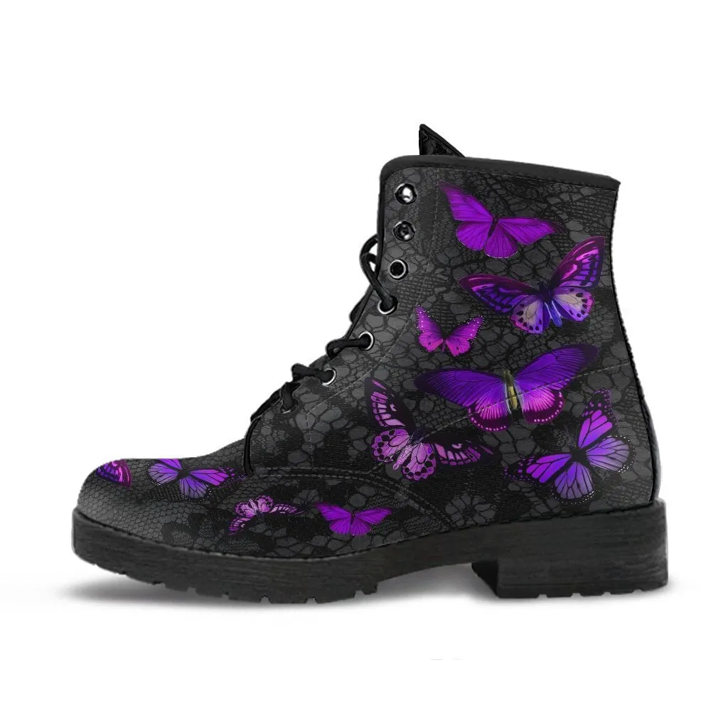 Combat Boots - Butterfly Shoes #103 Purple | Custom Shoes, Women's Boots, Aesthetic Shoes, Boho Shoes, Vintage Style Shoes, Sorority Shoes