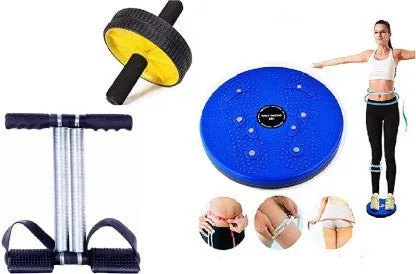 Combo Kit Full Body Exerciser Double Spring Tummy Trimmer AB Wheel Twister  (Pack of 2)