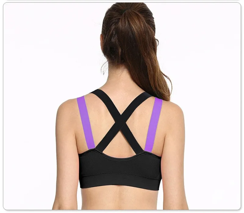 Cross Strap Back Women Sports Bra,Professional Quick Dry Padded Shockproof Gym Fitness Running Yoga Sport Brassiere Top