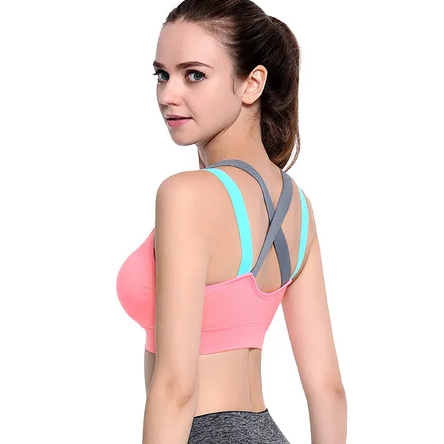 Cross Strap Back Women Sports Bra,Professional Quick Dry Padded Shockproof Gym Fitness Running Yoga Sport Brassiere Top