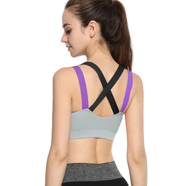 Cross Strap Back Women Sports Bra,Professional Quick Dry Padded Shockproof Gym Fitness Running Yoga Sport Brassiere Top