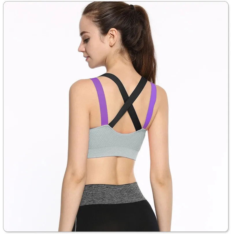 Cross Strap Back Women Sports Bra,Professional Quick Dry Padded Shockproof Gym Fitness Running Yoga Sport Brassiere Top