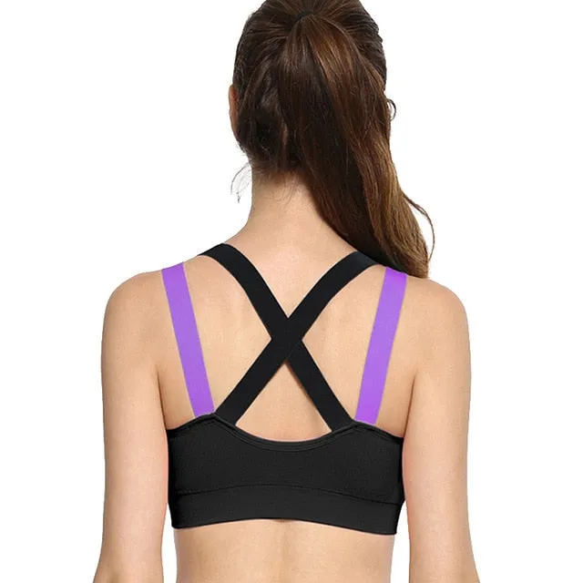 Cross Strap Back Women Sports Bra,Professional Quick Dry Padded Shockproof Gym Fitness Running Yoga Sport Brassiere Top