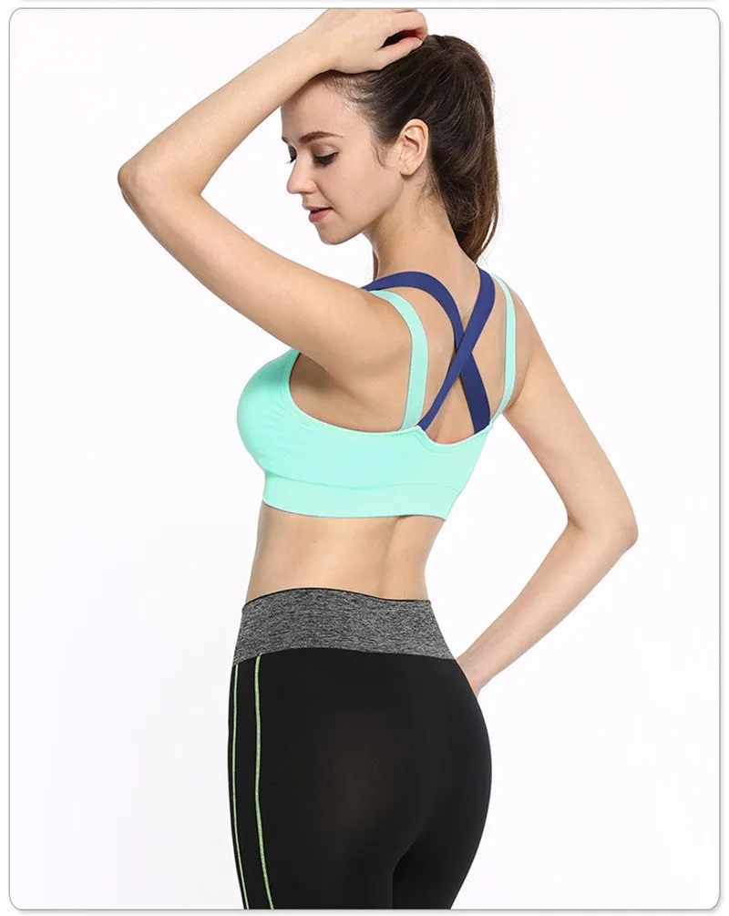 Cross Strap Back Women Sports Bra,Professional Quick Dry Padded Shockproof Gym Fitness Running Yoga Sport Brassiere Top