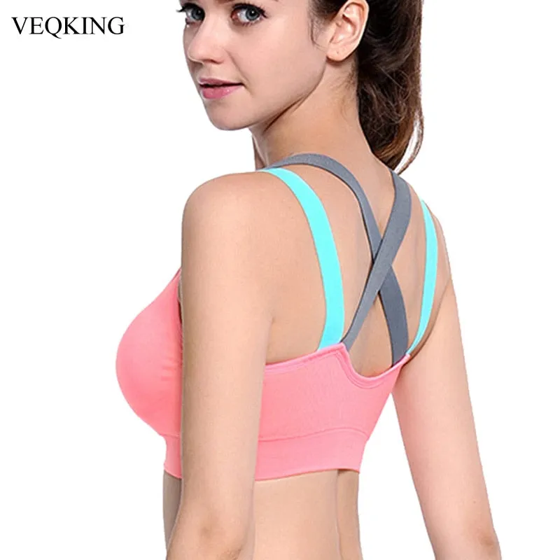 Cross Strap Back Women Sports Bra,Professional Quick Dry Padded Shockproof Gym Fitness Running Yoga Sport Brassiere Top