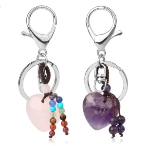 Crystal Heart Chakra Healing Stone Keyring