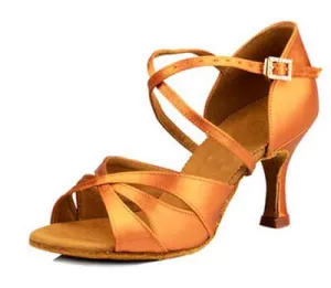 Dark Tan Satin Ballroom Practice Shoes Latin Salsa Dance Shoes