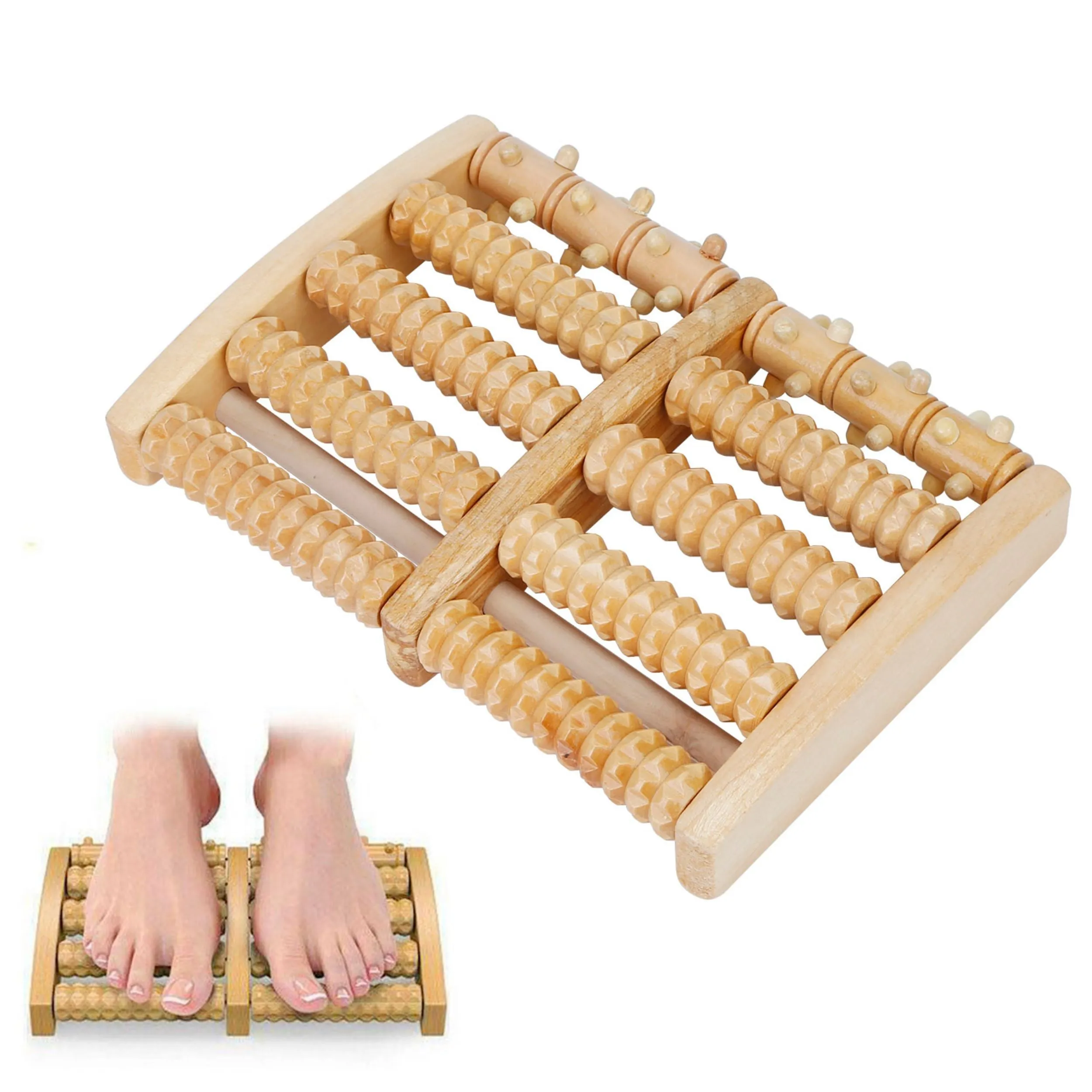 Dual Wooden Foot Roller - Stress Relief & Acupressure Massage for Foot, Leg, and Back