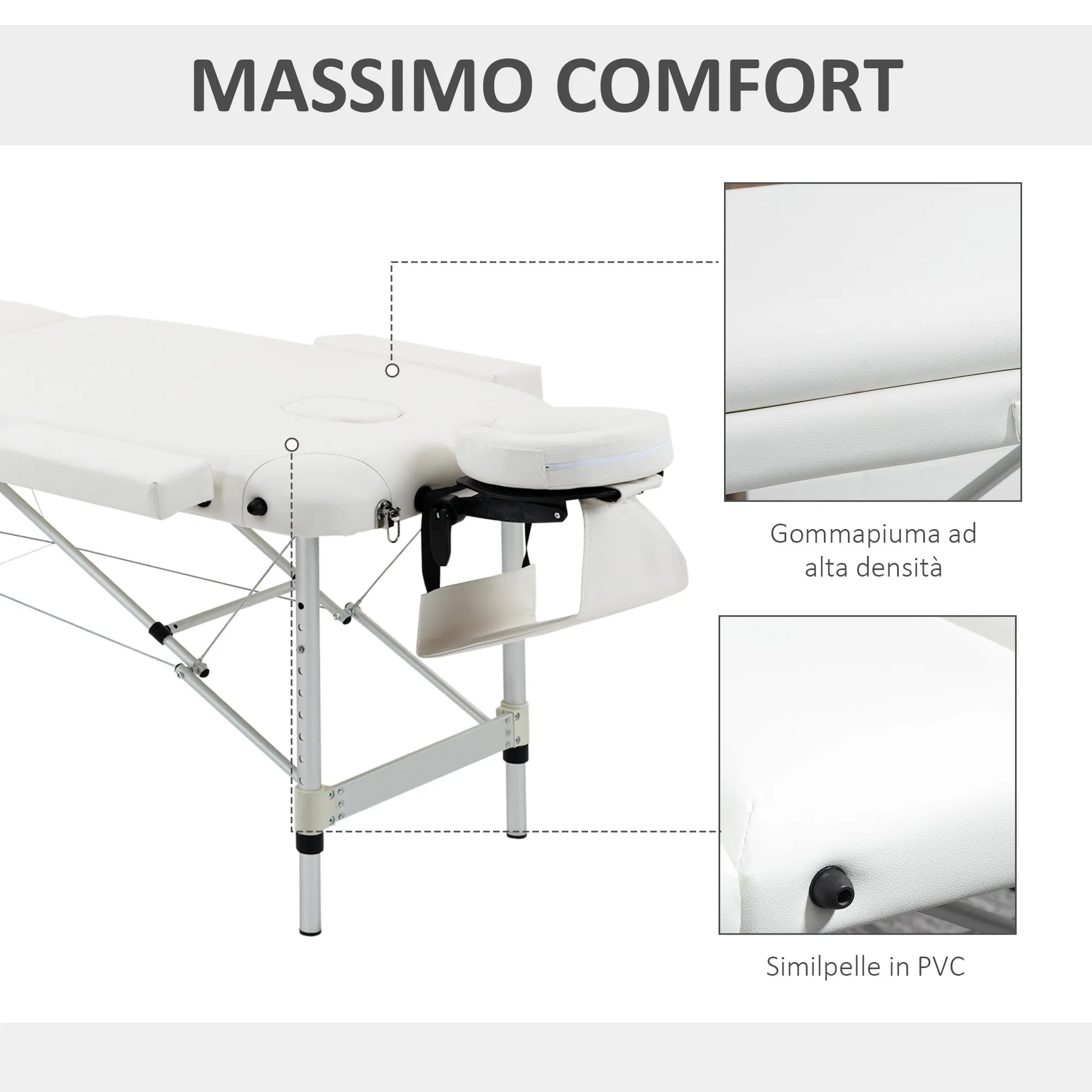 Easycomfort Lettino Massaggi Portatile Pieghevole e Professionale in Alluminio bianco 215x60x61-84cm