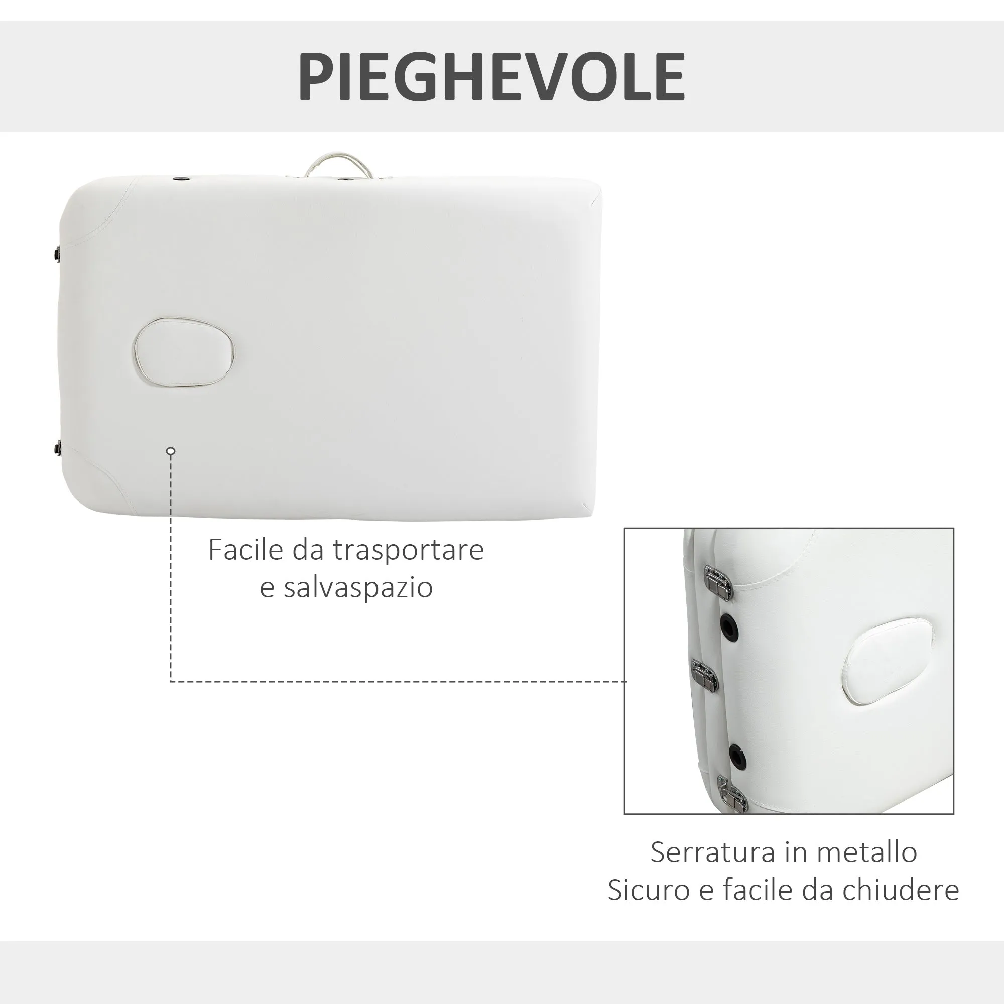 Easycomfort Lettino Massaggi Portatile Pieghevole e Professionale in Alluminio bianco 215x60x61-84cm